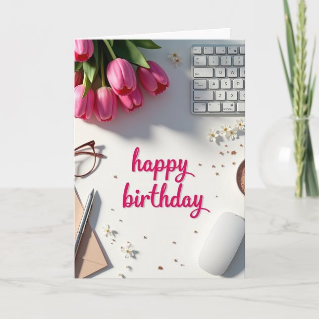 Pink Tulip Celebration Card (Front)