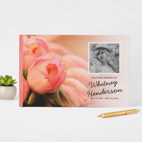 Pink Tulip Condolence  Photo Funeral Remembrance Guest Book