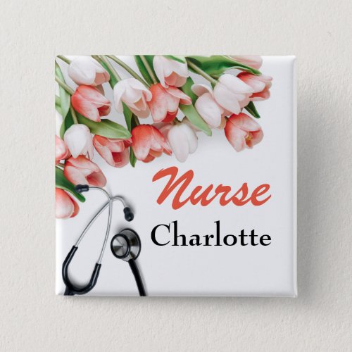 Pink Tulip Custom Nurse Button