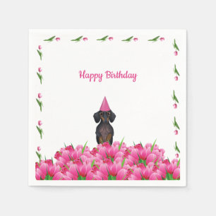 Pink Tulip Dachshund Paper Napkins