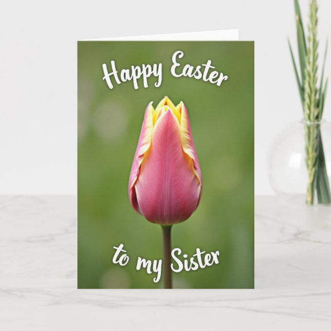 Pink Tulip Easter Sister Card (Front)