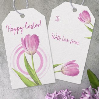 Pink Tulip Easter Spring Elegant Floral Watercolor