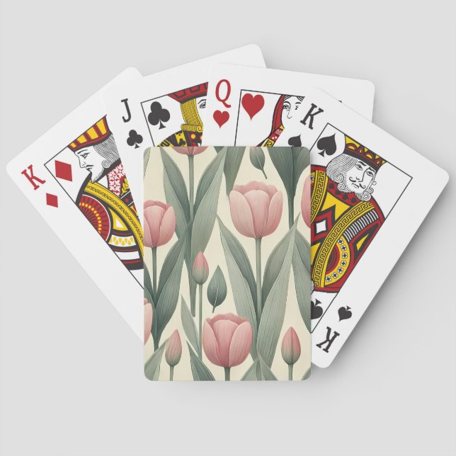 Pink Tulip Field Pattern Illustration Poker Cards (Back)