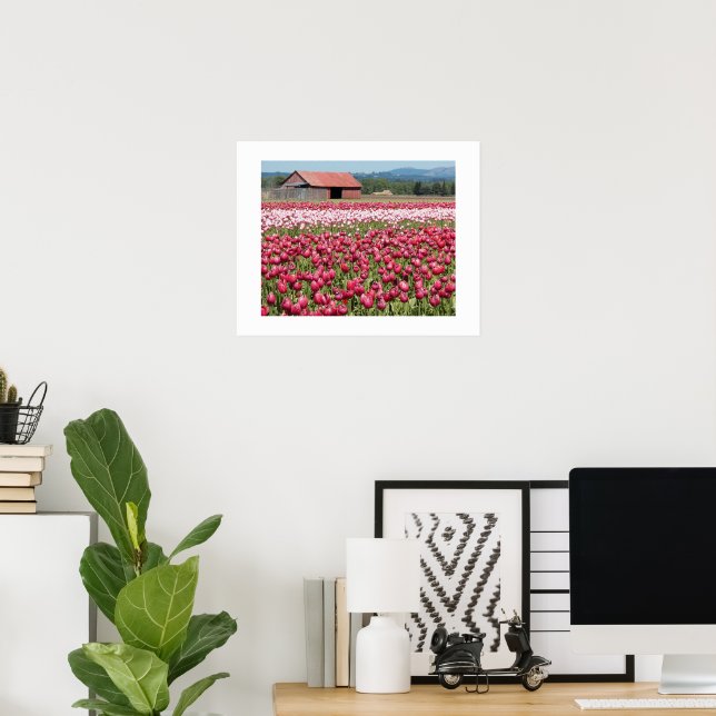 Pink Tulip Fields Floral Poster (Home Office)