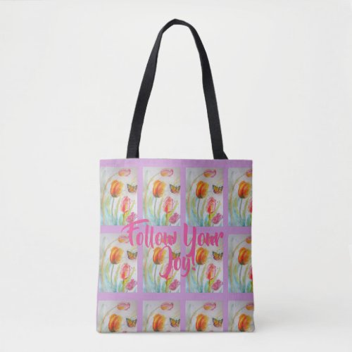 Pink Tulip Floral Flowers Watercolor Tote Bag