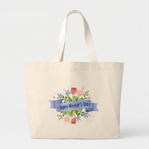 Pink tulip  Floral Happy Mothers Day Large Tote Bag