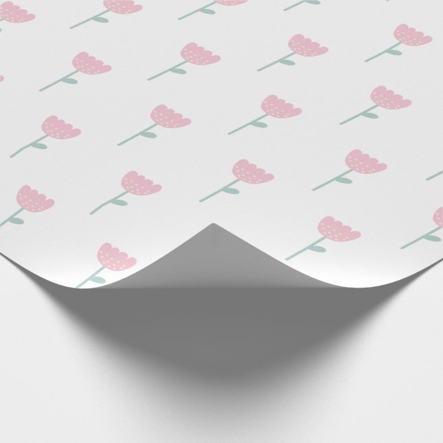 Pink Tulip Floral Minimalistic Simple Wrapping Paper (Corner)