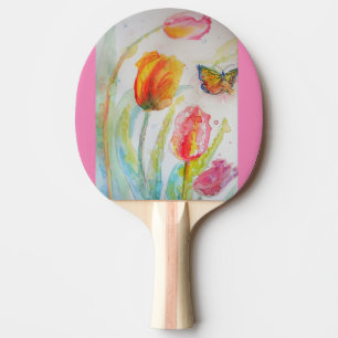Pink Tulip Floral Watercolor Ping Pong Paddle