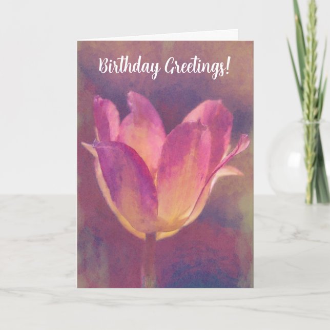 Pink Tulip Flower Art Birthday Card (Front)