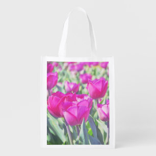 Pink Tulip Flower Art Eco Friendly Grocery Bag