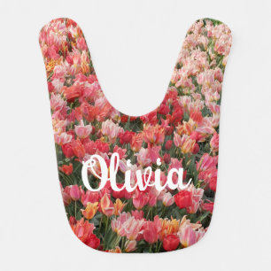 Pink Tulip Flower Custom Baby Girl Bib