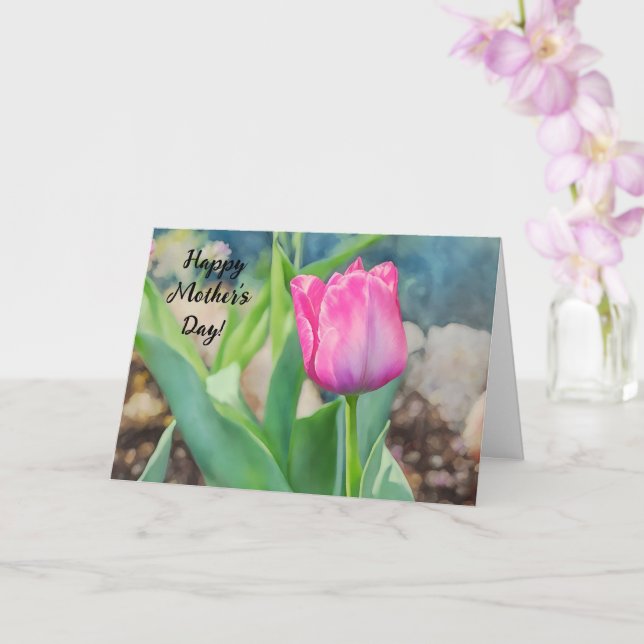 Pink Tulip Flower Garden Art Mother's Day Card (Orchid)