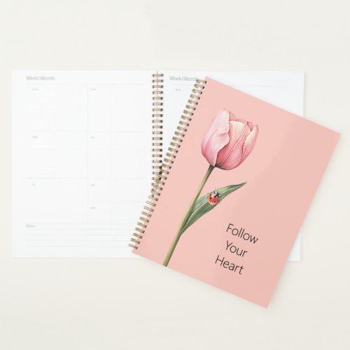 Pink Tulip Flower Ladybug Planner