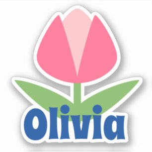 Pink Tulip Flower Name Sticker