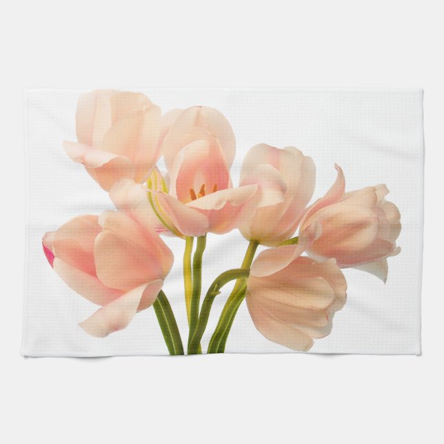 Pink Tulip Flower Peach Tulips White Floral Flower Towel (Horizontal)