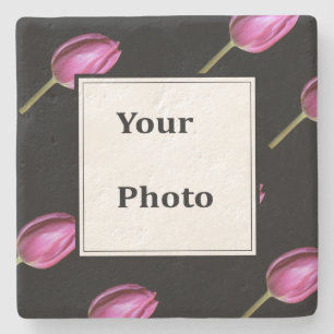 Pink Tulip Flower Photo Floral Custom Favor Gift Stone Coaster