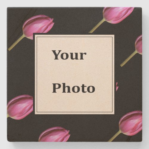 Pink Tulip Flower Photo Floral Custom Gift Favor Stone Coaster