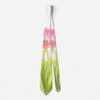 Pink Tulip Flower  Rockabilly White Neck Tie by Lighthouse_Route at Zazzle