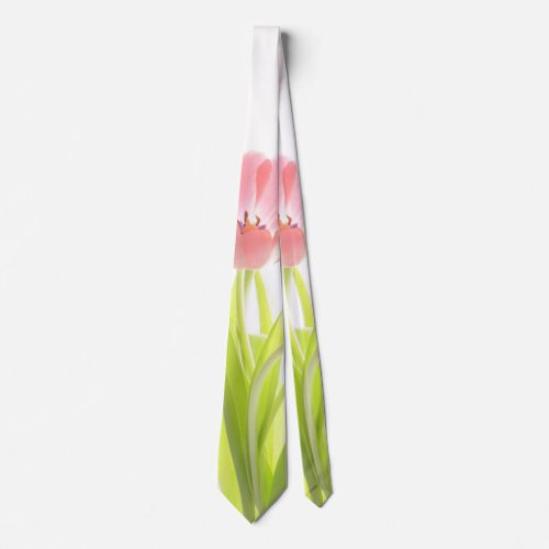 Pink tulip flower  rockabilly white neck tie