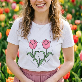 Pink tulip flower vintage botanical Tri-Blend shirt