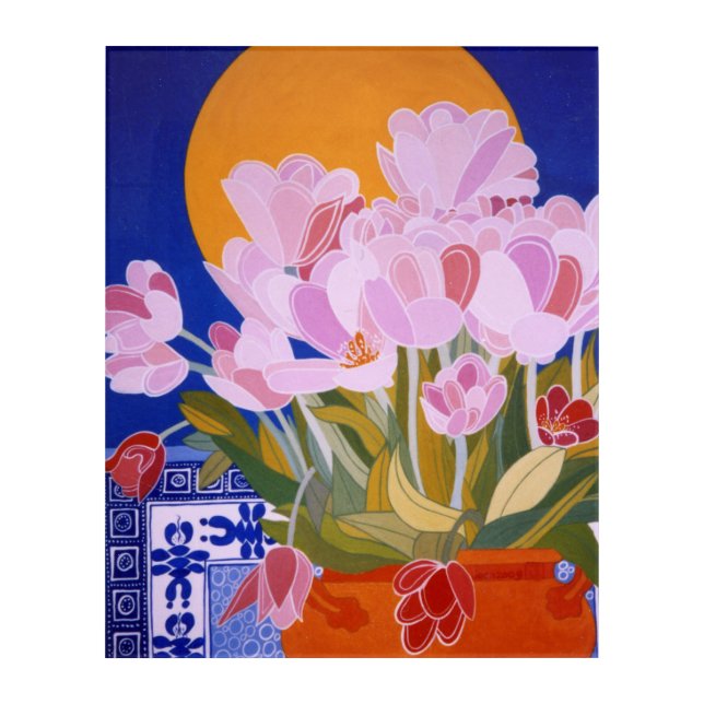 Pink Tulip Flowers Acrylic Print (Front)