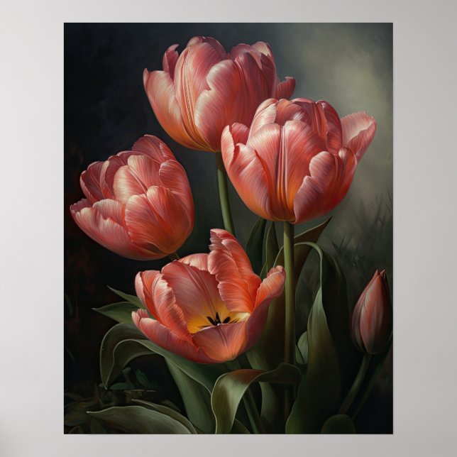 Pink Tulip Flowers Art Print Poster (Front)