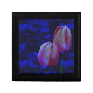 Pink Tulip Flowers Blue Hearts Floral Art Gift Box