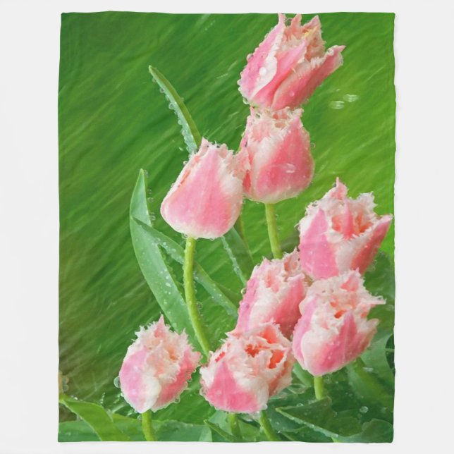 Pink Tulip Flowers Fleece Blanket (Front)