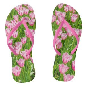 Pink tulip flowers flip flops