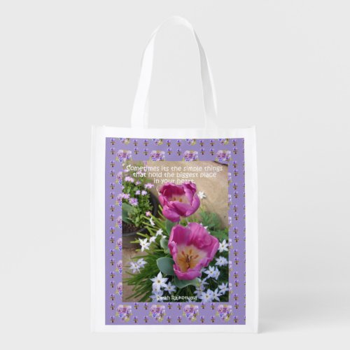 Pink Tulip flowers floral Reusable Grocery Bag