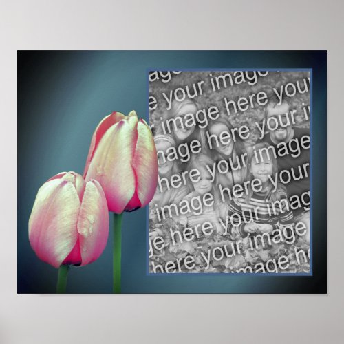 Pink Tulip Flowers Frame Add Your Photo Poster