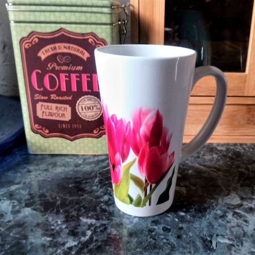 Pink Tulip Flowers Spring Season  Latte Mug
