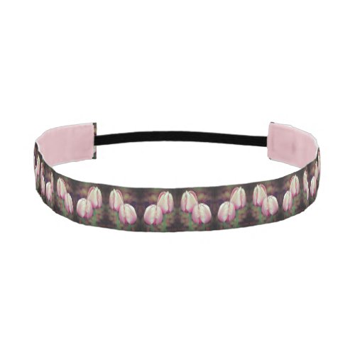 Pink Tulip Flowers With Raindrops  Athletic Headband