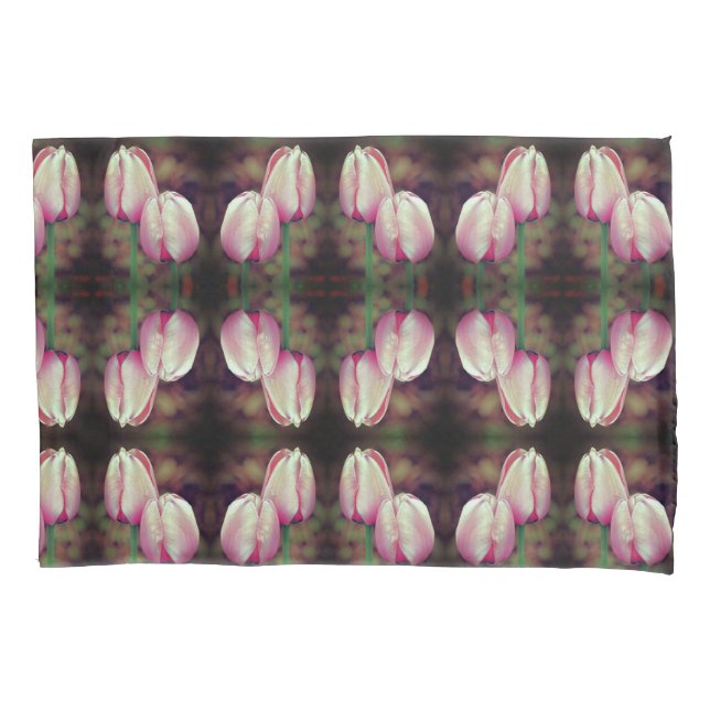 Pink Tulip Flowers With Raindrops Pattern Pillow Case (Front)