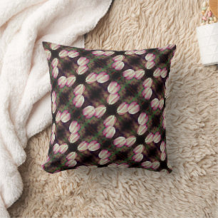 Pink Tulip Flowers With Raindrops Pattern    Throw Pillow