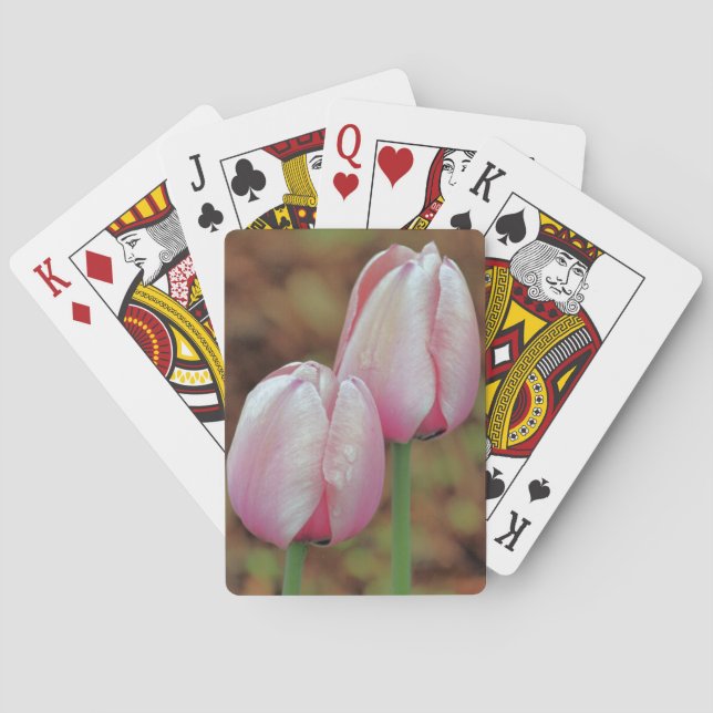 Pink Tulip Flowers With Raindrops  Poker Cards (Back)