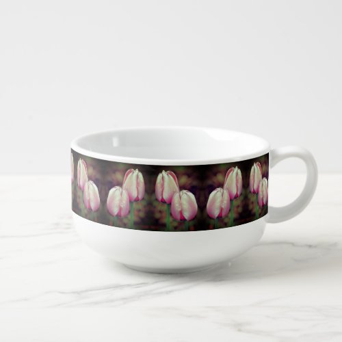 Pink Tulip Flowers With Raindrops  Soup Mug