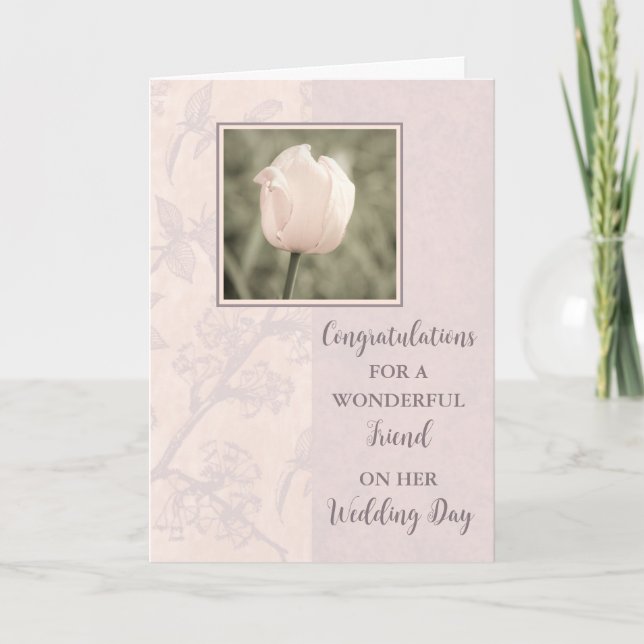 Pink Tulip Friend Wedding Day Congratulations Card (Front)