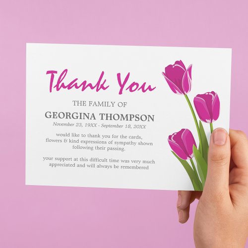 Pink Tulip Funeral Thank You Card