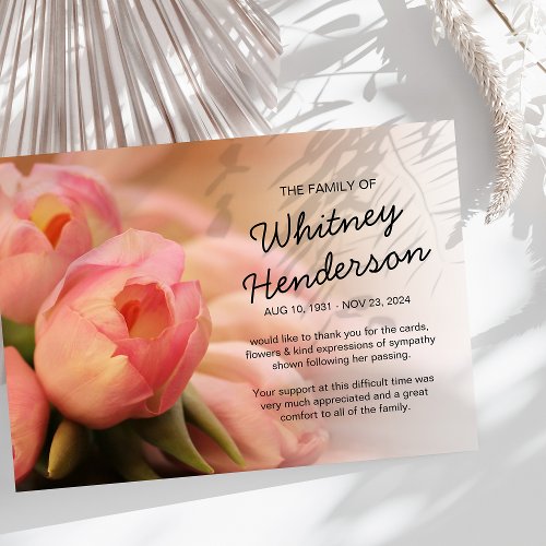 Pink Tulip Funeral Thank You Card