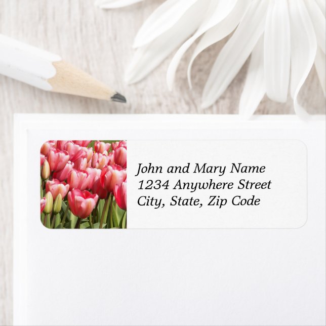 Pink Tulip Garden Floral Address Label (Insitu)