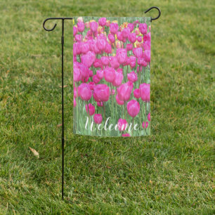 Pink Tulip Garden Floral Welcome Flag