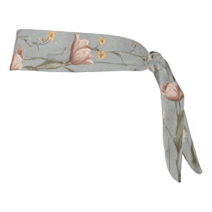Pink Tulip Gray Floral Tie Headband