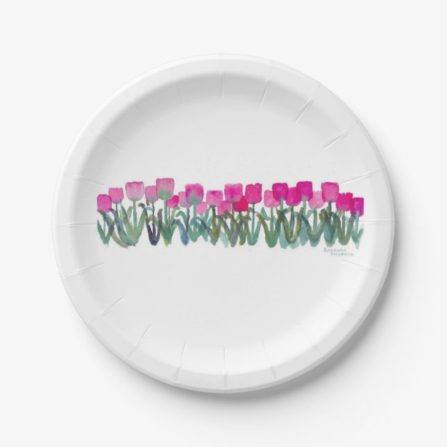 Pink Tulip Grove Paper Plates (Front)