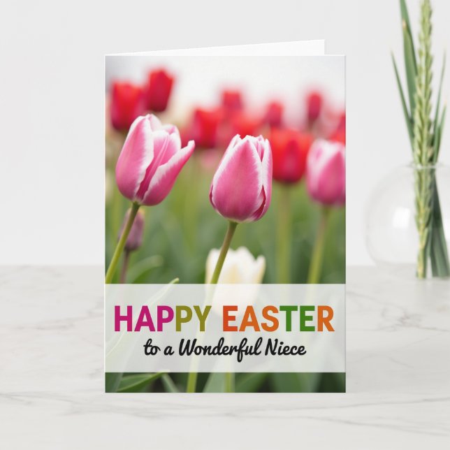 Pink Tulip Happy Easter Card (Front)