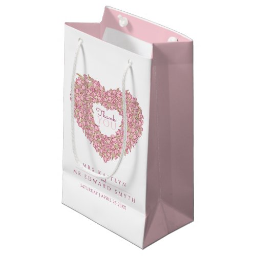 Pink tulip heart art thank you wedding favor small gift bag