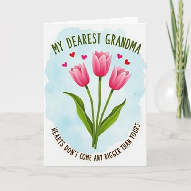 Pink Tulip Heart Pattern Grandma Card (Front)