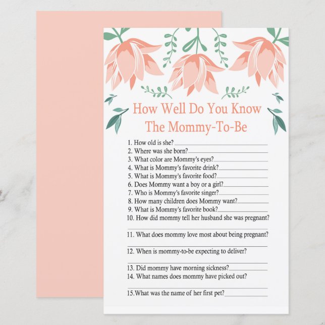 Pink Tulip How well do you know baby shower game (Front/Back)
