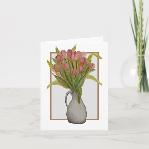 Pink Tulip in a Vase Folded Note Card