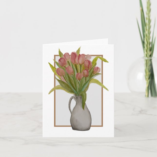 Pink Tulip in a Vase Greeting/Note Card (Front)